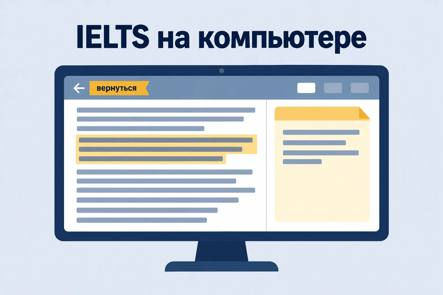 IELTS на компьютере — монитор с выделенным текстом теста