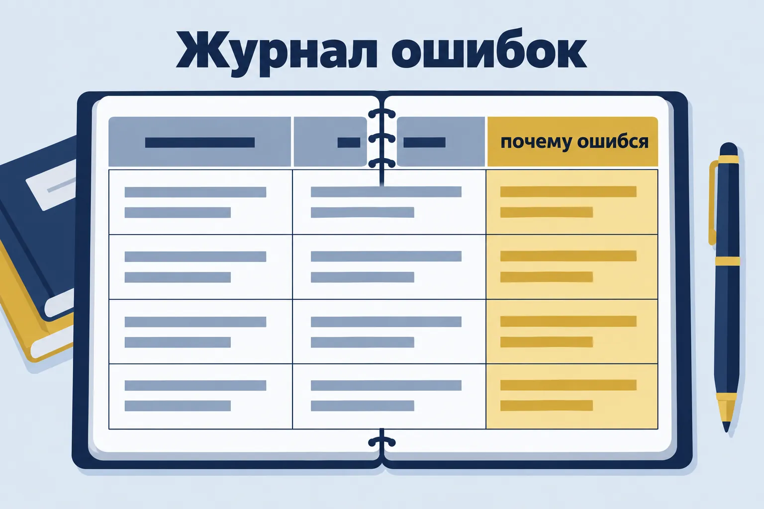 Журнал ошибок — таблица в тетради с выделенной колонкой